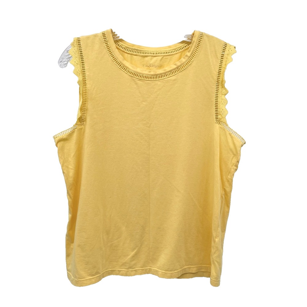 LILLY PULITZER Women's Size L Yellow Agee Lace Eyelet Trim Sleeveless Tank Top